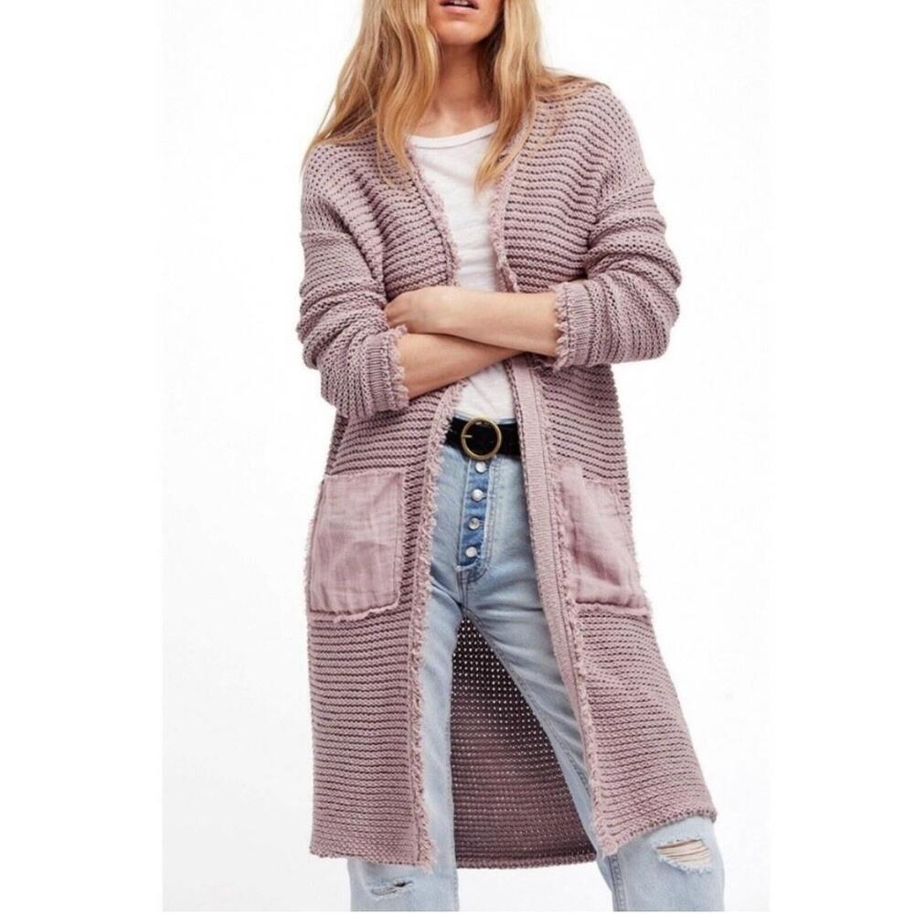 Free People Dusty Pink Open Knit Long Cardigan